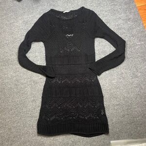 Abercrombie Crochet Slip Mini Dress Black Knit Long Sleeve M LBD Whimsygoth